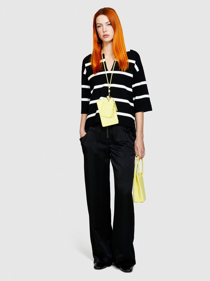 Satin pants - women's palazzo trousers - Black | Sisley image number 1